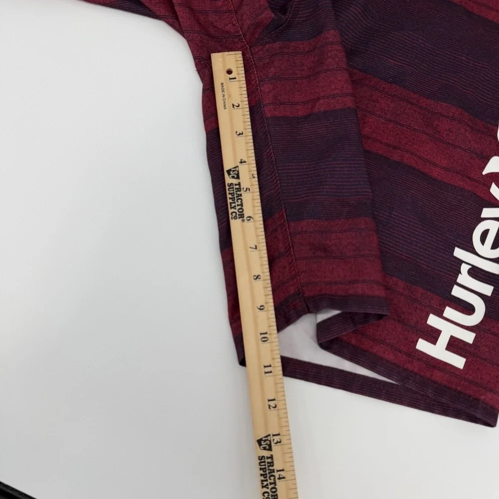Hurley Mens Board Shorts Size 36 Maroon Blue Striped Swim Trunks MBS0008080